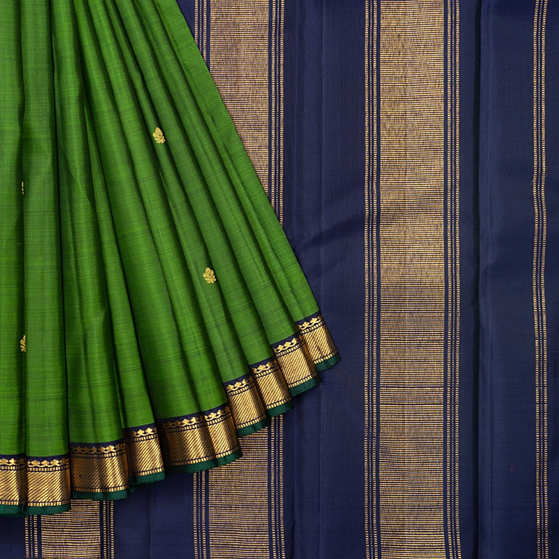 Hayagrivas Handloom Leaf Green Kanjivaram Silk Saree with Navy Blue Border KBF512F2-4