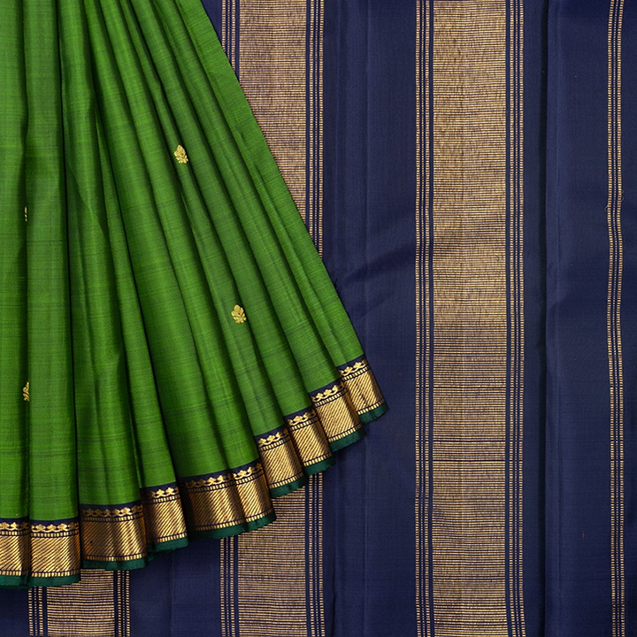 Hayagrivas Handloom Leaf Green Kanjivaram Silk Saree with Navy Blue Border KBF512F2-4