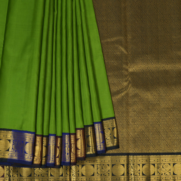 Hayagrivas Handloom Parrot Green Kanjivaram Silk Saree with Multicolour Border KBF186E5-1
