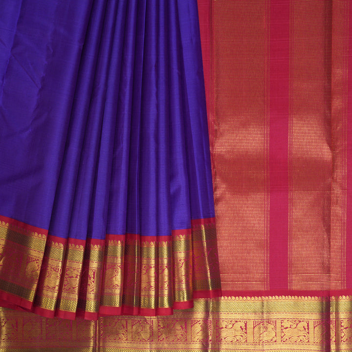 Hayagrivas Handloom Violet Kanjivaram Silk Saree with Red Border KBE2386B4-1
