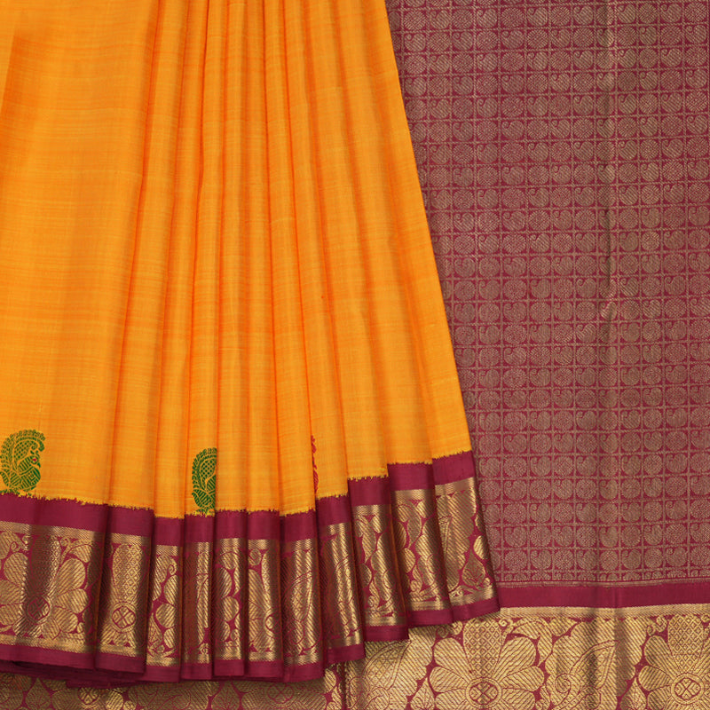 Hayagrivas Handloom Mambazham Orange Kanjivaram Silk Saree with Maroon Border BF120-SBS  KBFL120E1-1