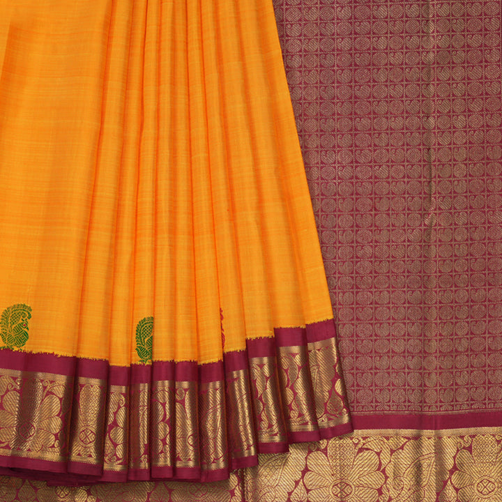 Hayagrivas Handloom Mambazham Orange Kanjivaram Silk Saree with Maroon Border BF120-SBS  KBFL120E1-1