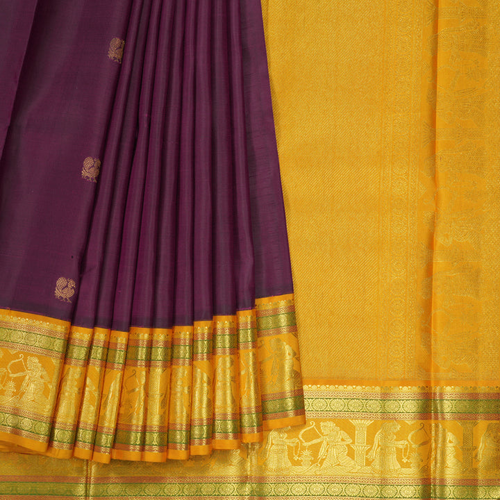 Hayagrivas Handloom Wine Purple Kanjivaram Silk Saree with Mustard Border KBE2088A3-3