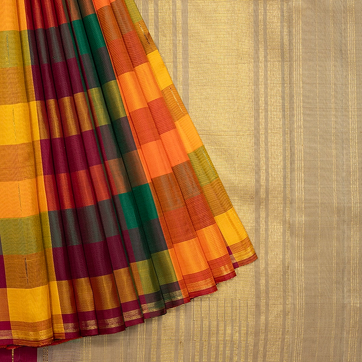 Hayagrivas Handloom Multicolour Checks Kanjivaram Silk Saree KBF444F3-1
