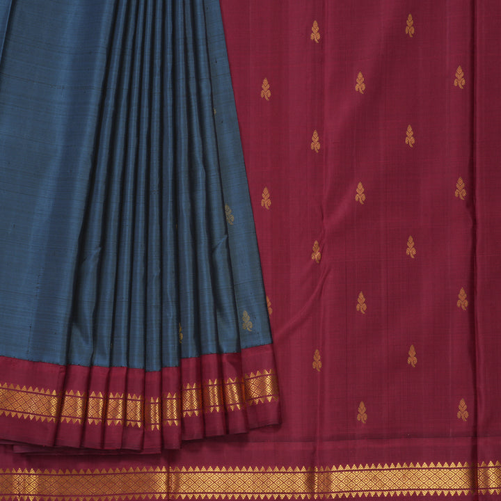 Hayagrivas Handloom Dark Grey Kanjivaram Silk Saree with Maroon border KBE1982L7-1