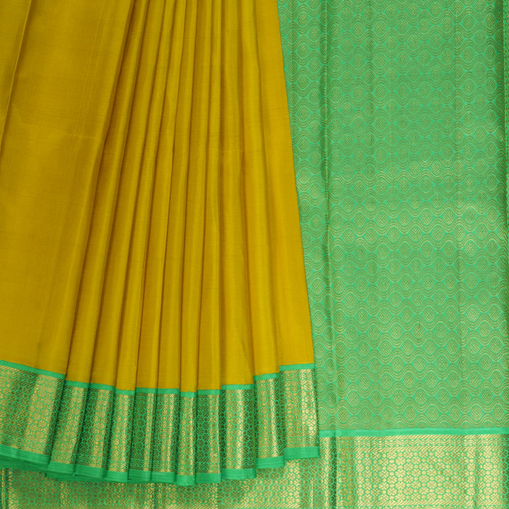 Hayagrivas Handloom Lime Yellow Kanjivaram Silk Saree with Parrot Green Border KBE2243B2-1