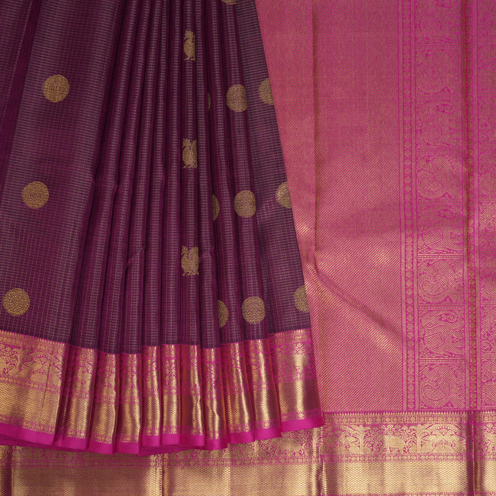 Hayagrivas Handloom Violet Kanjivaram Silk Saree with Rani Pink Border KBE1515J4-1