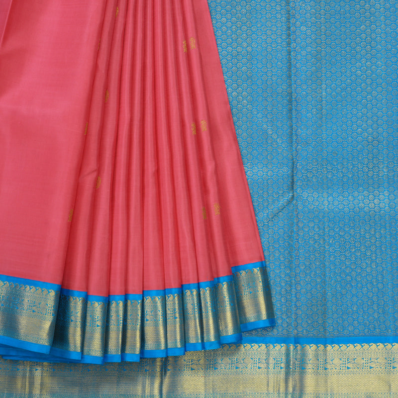 Hayagrivas Handloom Rose Pink Kanjivaram Silk Saree with Aqua Blue Border KSBE40J10-4