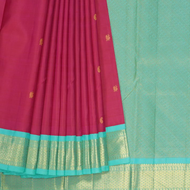 Hayagrivas Handloom Rani Pink Kanjivaram Silk Saree with Teal Border KBF11D13-1