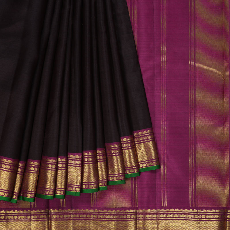 Hayagrivas Handloom Dark Brown Kanjivaram Silk Saree KBF290E2-4
