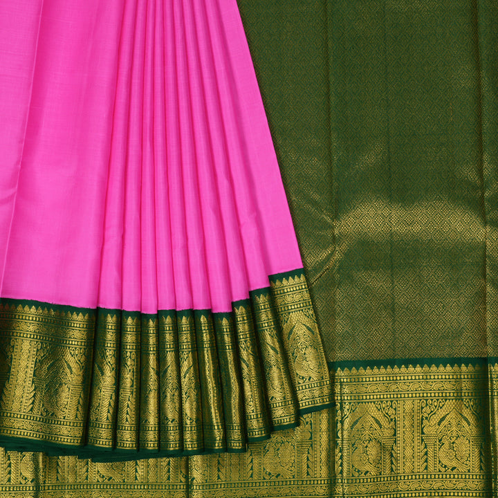 Hayagrivas Handloom Rose Pink Kanjivaram Silk Saree with Bottle Green Border KBF213E2-3