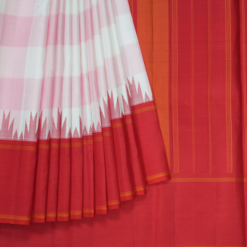 Hayagrivas Handloom Baby Pink & White Checks Kanjivaram Silk Saree KBF159D1-1