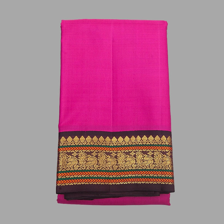Hayagrivas Handloom Rani Pink Kanjivaram Silk Saree with Plum Purple Border KBF357F2-1