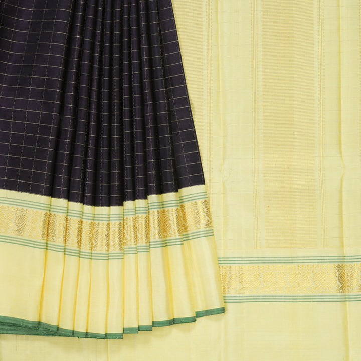 Hayagrivas Handloom Midnight Blue Kanjivaram Silk Saree with Pale Yellow Border KBE1605K13-1