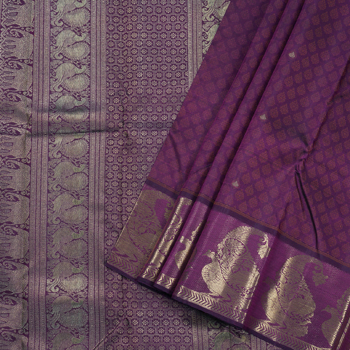 Hayagrivas Dark Purple Kanjivaram Silk Saree with Dark Purple Border BBB1151A2-1