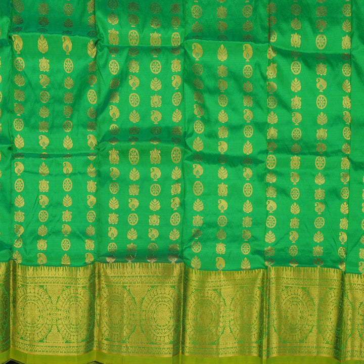 Hayagrivas Parrot Green Kanjivaram Pattu Pavadai with Leaf Green Border BBB2314J1-4