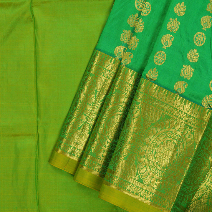 Hayagrivas Parrot Green Kanjivaram Pattu Pavadai with Leaf Green Border BBB2314J1-4