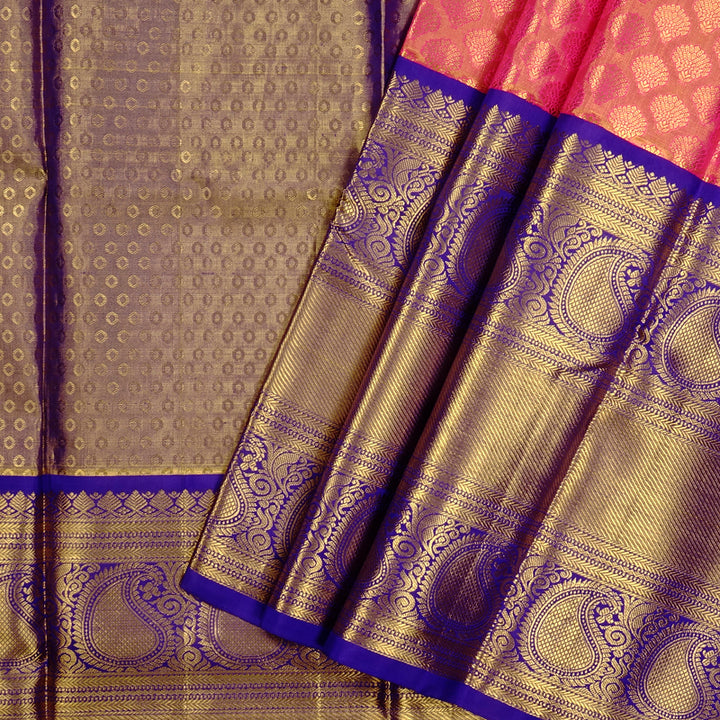 Hayagrivas Pure Kanjivaram Pattu Pavadai in Rose Pink with Purplish-blue BBB2314J17-5