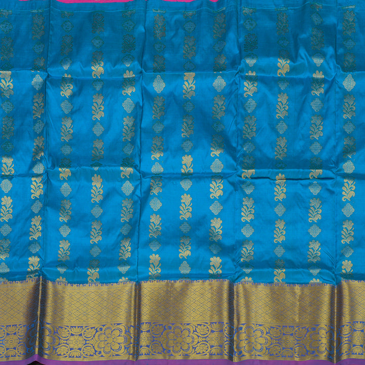 Hayagrivas Handloom Sky Blue Kanjivaram Silk Pattu Pavadai with Purple Border BBB2314J6-2