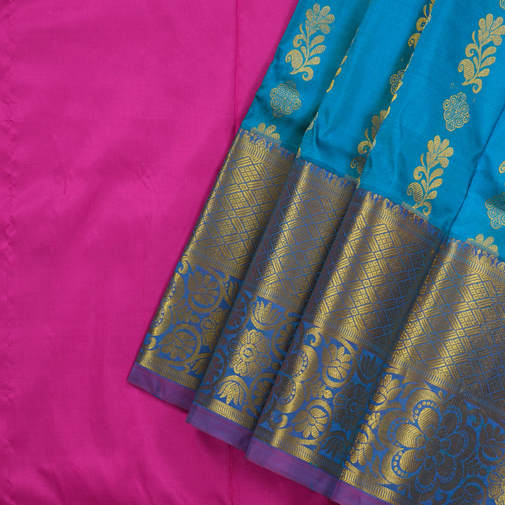Hayagrivas Handloom Sky Blue Kanjivaram Silk Pattu Pavadai with Purple Border BBB2314J6-2