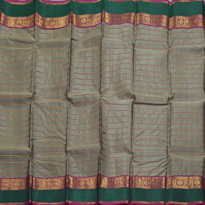 Hayagrivas Ash Grey Kanjivaram Silk Saree with Green And Purple Border BBC1028J19-1