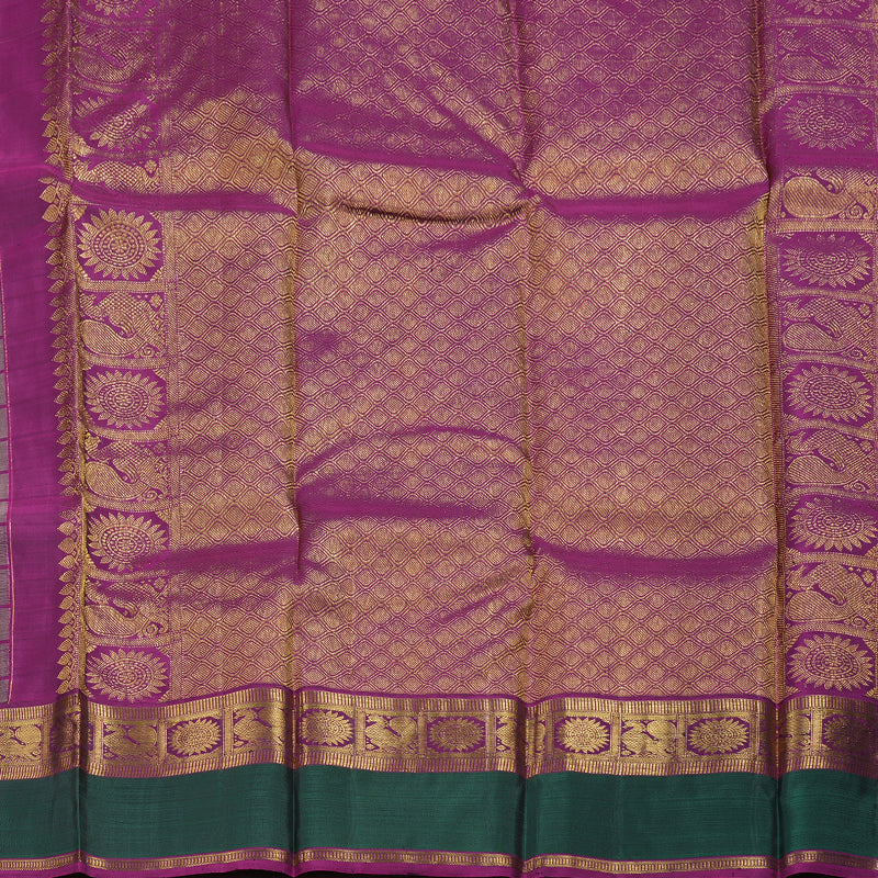 Hayagrivas Ash Grey Kanjivaram Silk Saree with Green And Purple Border BBC1028J19-1