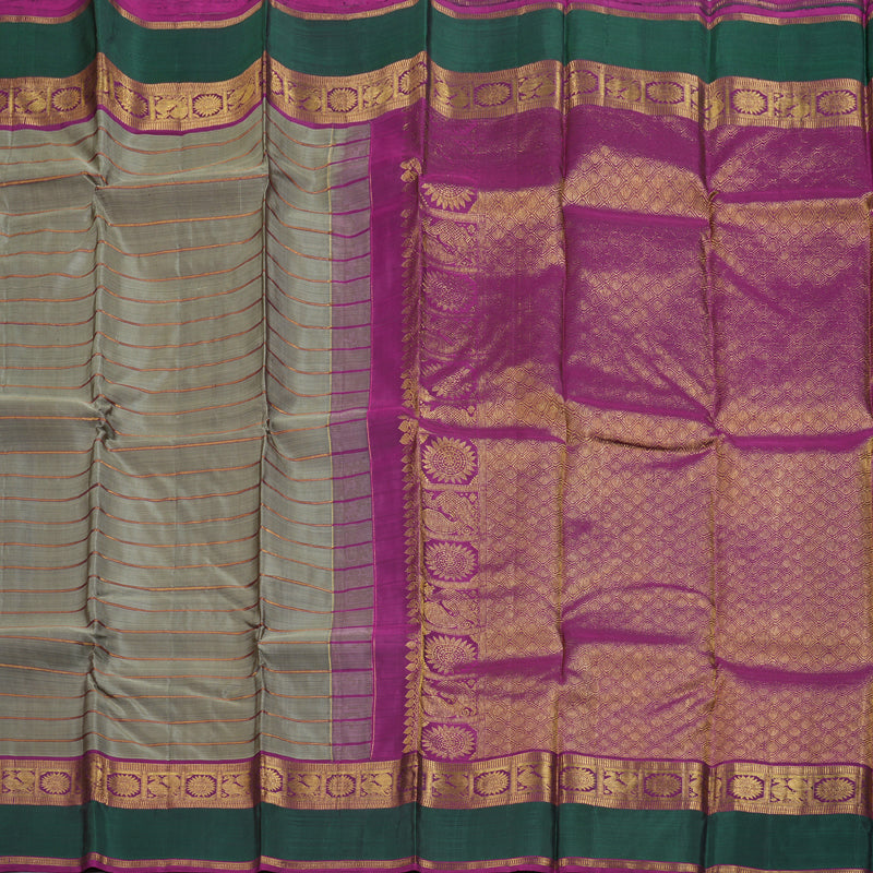 Hayagrivas Ash Grey Kanjivaram Silk Saree with Green And Purple Border BBC1028J19-1