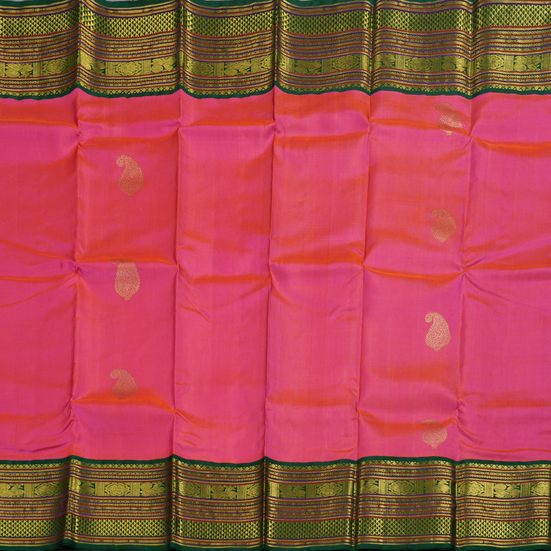 Hayagrivas Orangish Pink Kanjivaram Silk Saree with Bottle Green Border BBC1028J29-1