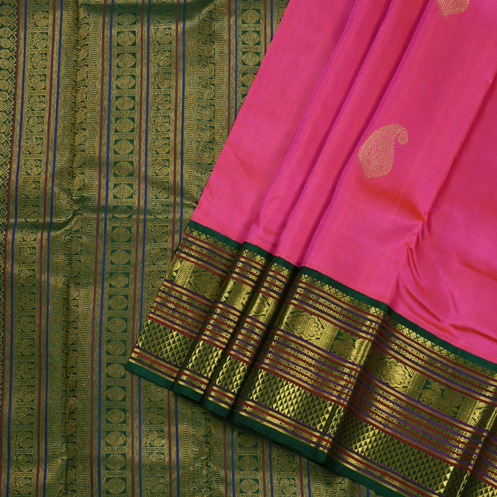 Hayagrivas Orangish Pink Kanjivaram Silk Saree with Bottle Green Border BBC1028J29-1