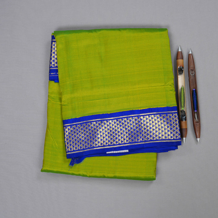 Hayagrivas Fluorescent Green Handloom Kanjivaram Ten Yards Silk Saree with Blue Border BBC1029J15-13