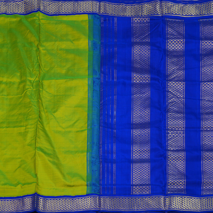 Hayagrivas Fluorescent Green Handloom Kanjivaram Ten Yards Silk Saree with Blue Border BBC1029J15-13