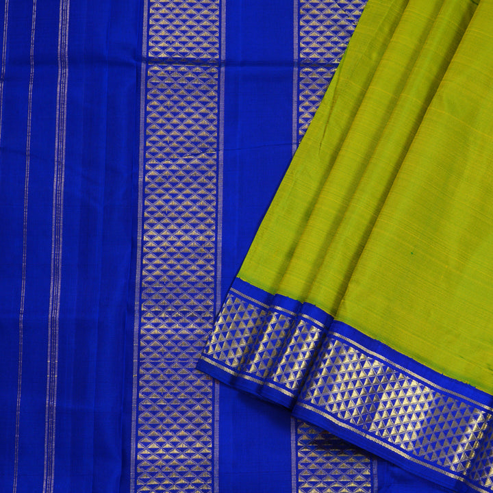 Hayagrivas Fluorescent Green Handloom Kanjivaram Ten Yards Silk Saree with Blue Border BBC1029J15-13