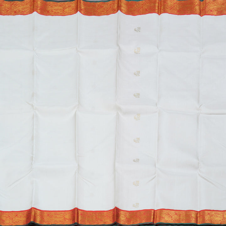 Hayagrivas White Handloom Kanjivaram Silk Saree with Orangish Pink Border BBC1031J10-1