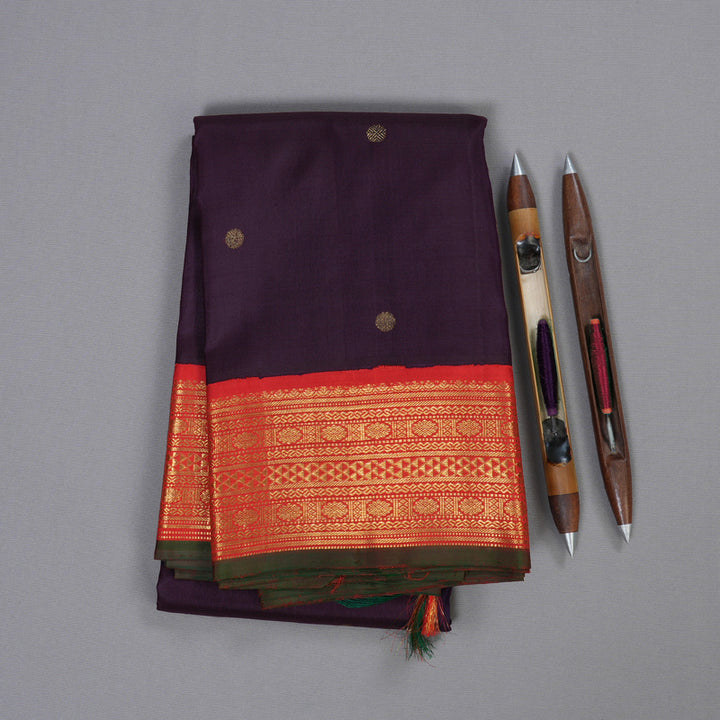 Hayagrivas Plum Purple Handloom Kanjivaram Silk Saree with Red Border BBC1031J3-1