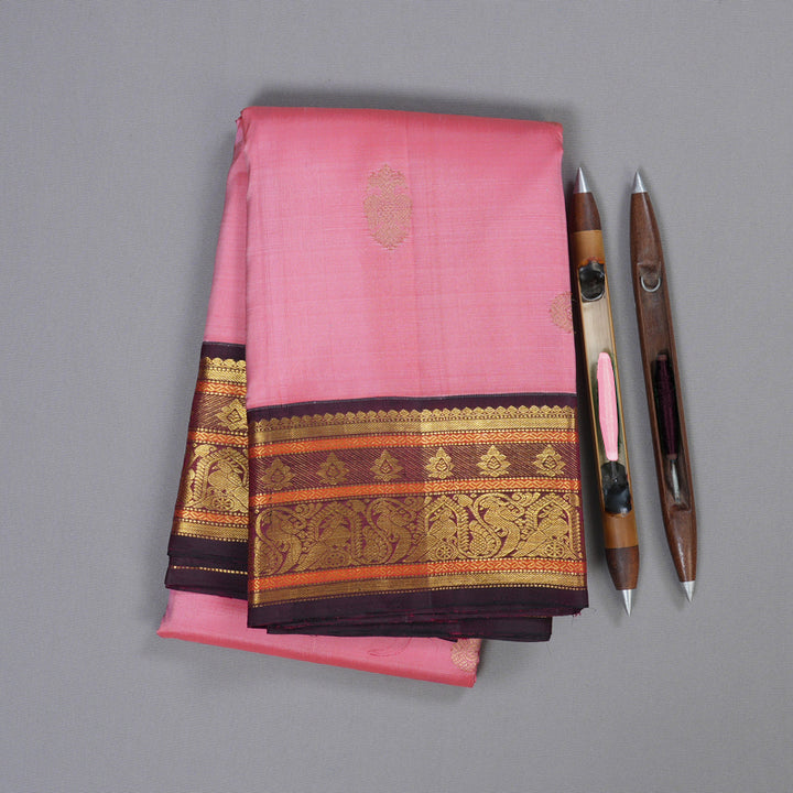 Hayagrivas Onion Pink Handloom Kanjivaram Silk Saree with Wine Maroon Border BBC1031J4-1