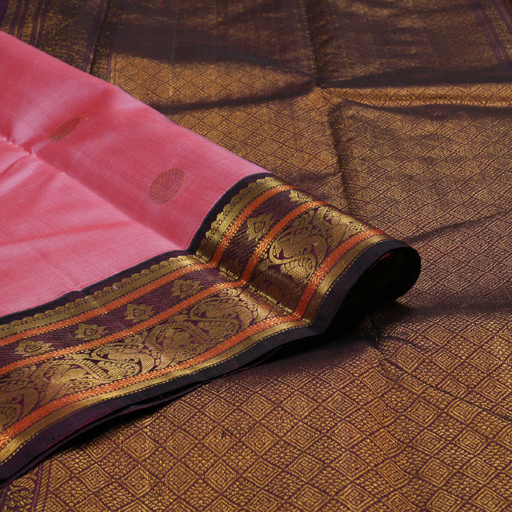 Hayagrivas Onion Pink Handloom Kanjivaram Silk Saree with Wine Maroon Border BBC1031J4-1