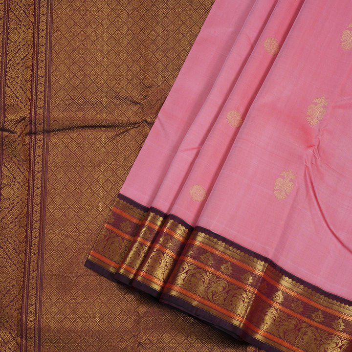 Hayagrivas Onion Pink Handloom Kanjivaram Silk Saree with Wine Maroon Border BBC1031J4-1