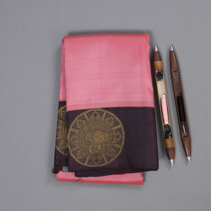 Hayagrivas Baby Pink Handloom Kanjivaram Silk Saree with Plum Purple Border BBC1031J7-1