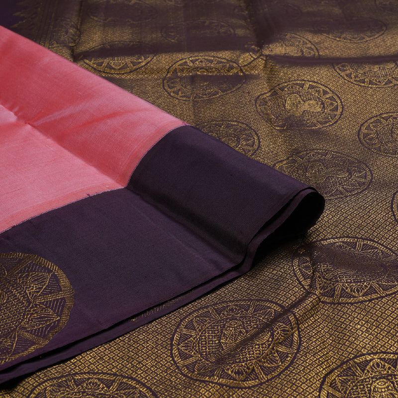 Hayagrivas Baby Pink Handloom Kanjivaram Silk Saree with Plum Purple Border BBC1031J7-1