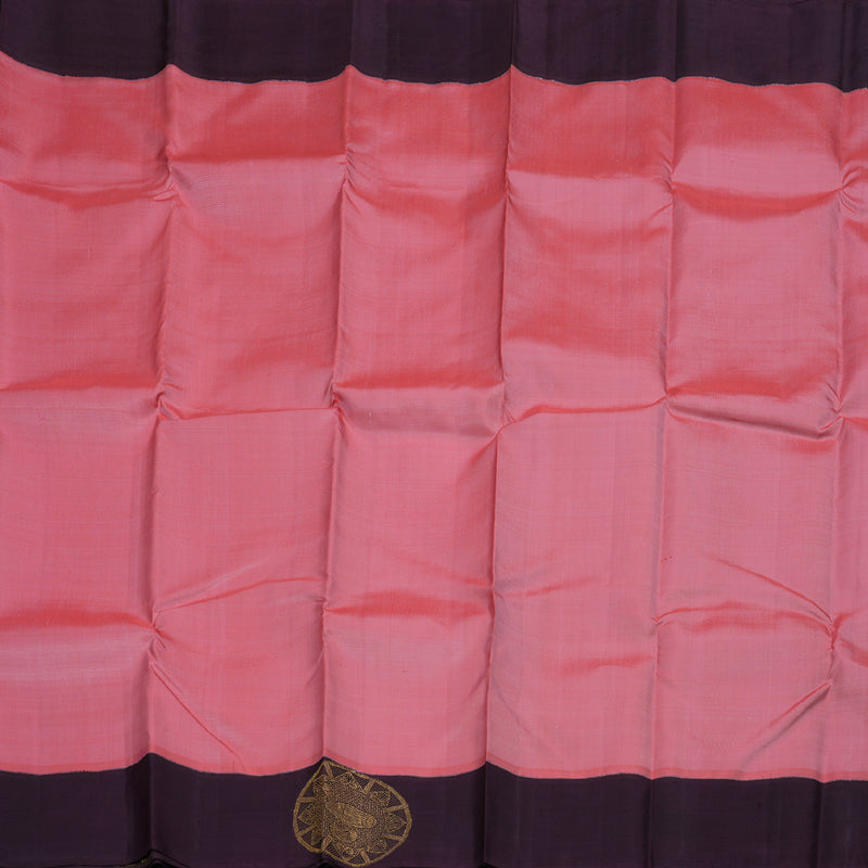 Hayagrivas Baby Pink Handloom Kanjivaram Silk Saree with Plum Purple Border BBC1031J7-1