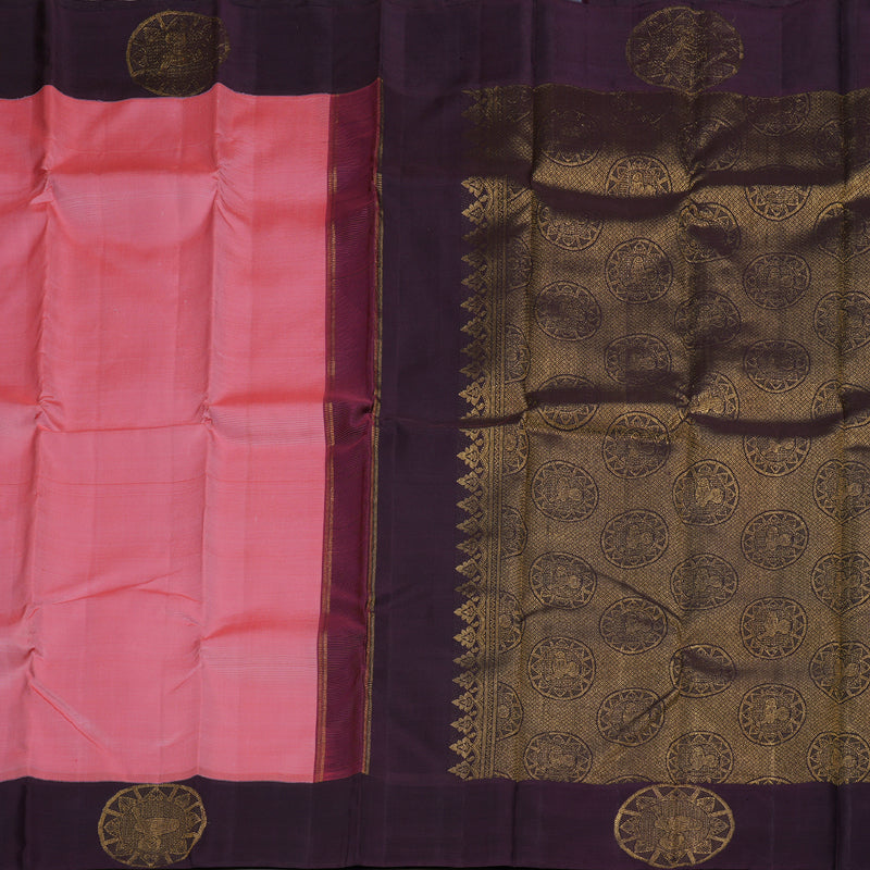 Hayagrivas Baby Pink Handloom Kanjivaram Silk Saree with Plum Purple Border BBC1031J7-1