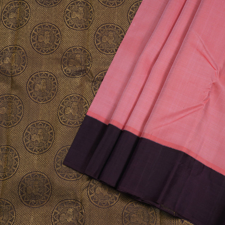 Hayagrivas Baby Pink Handloom Kanjivaram Silk Saree with Plum Purple Border BBC1031J7-1