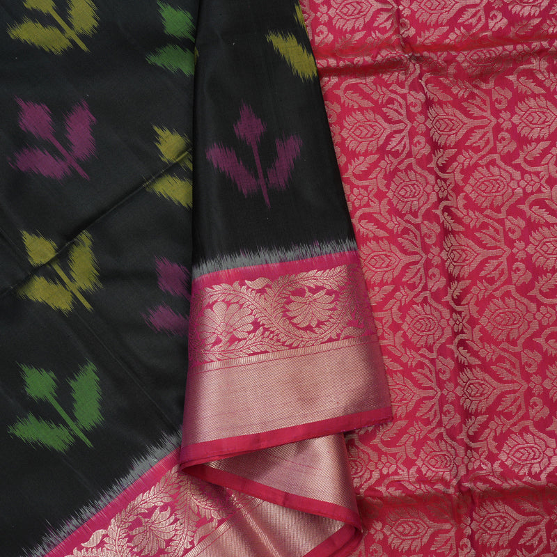 Hayagrivas Black Handloom Ikkat Soft Silk Saree BBC1075J5-1