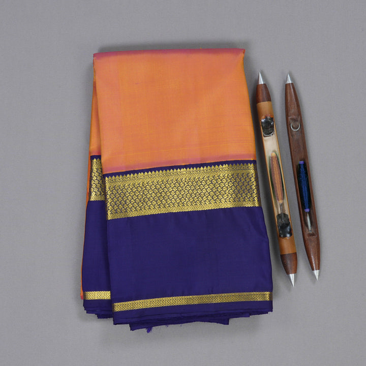 Hayagrivas Dual Tone (Pink With Yellow) Handloom Kanjivaram Silk Saree with Blue Border BBC1079J12-1