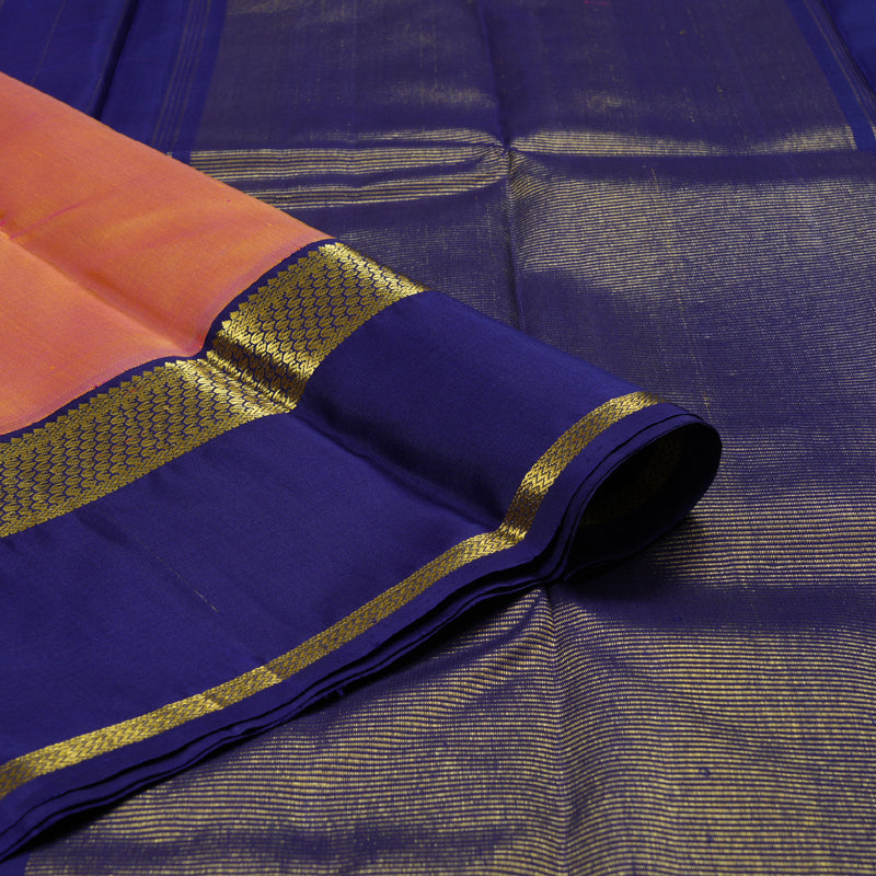 Hayagrivas Dual Tone (Pink With Yellow) Handloom Kanjivaram Silk Saree with Blue Border BBC1079J12-1