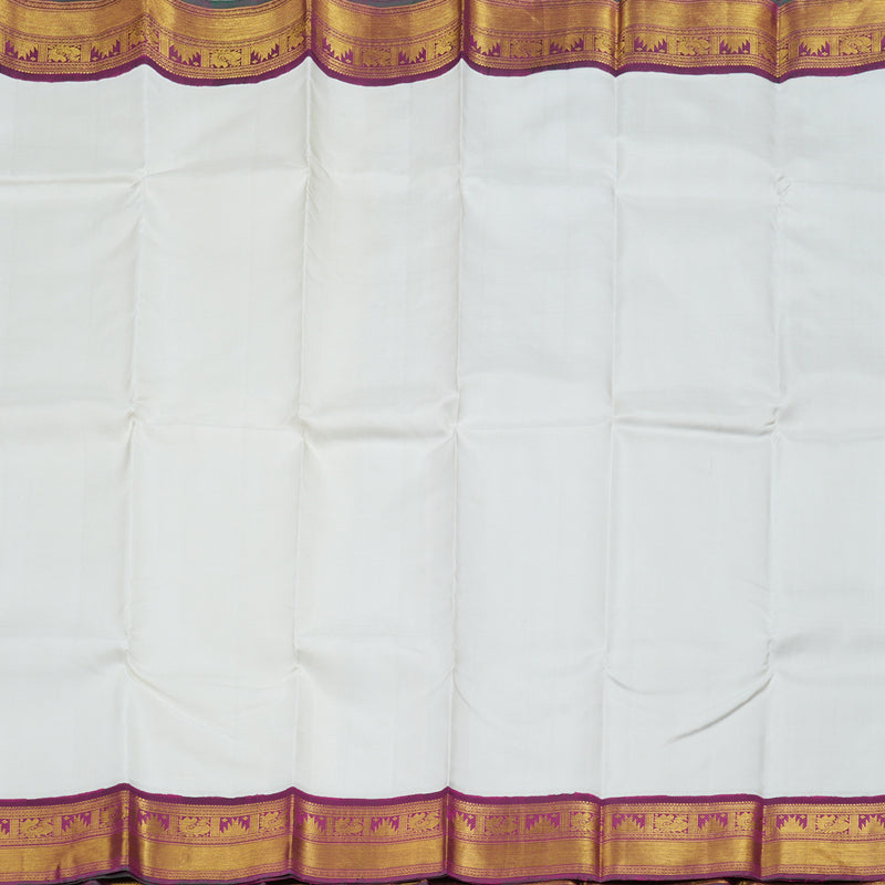 Hayagrivas White Handloom Kanjivaram Silk Saree with Dark Purple Border BBC1081J4-1