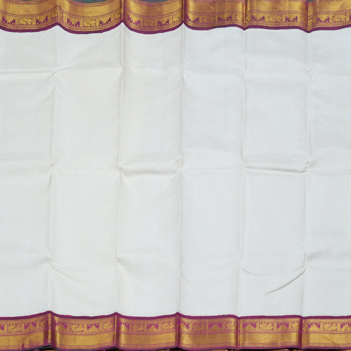 Hayagrivas White Handloom Kanjivaram Silk Saree with Dark Purple Border BBC1081J4-1