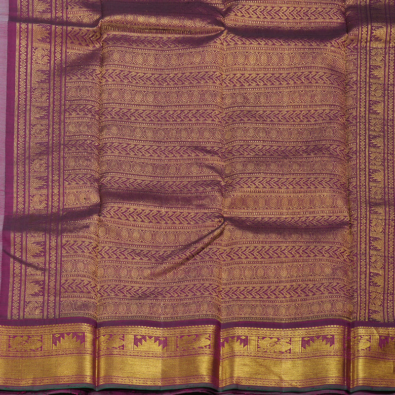 Hayagrivas White Handloom Kanjivaram Silk Saree with Dark Purple Border BBC1081J4-1