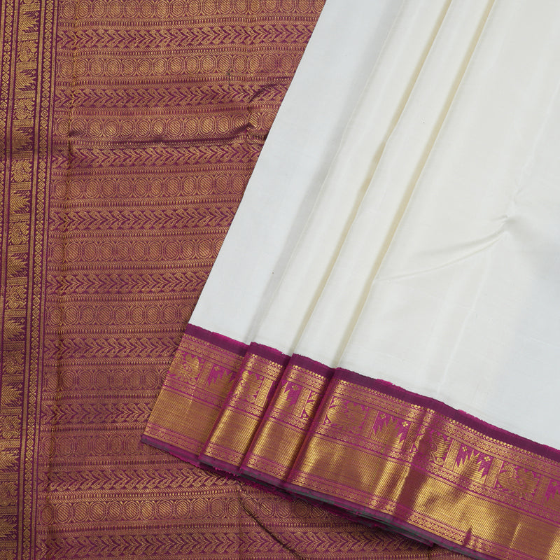 Hayagrivas White Handloom Kanjivaram Silk Saree with Dark Purple Border BBC1081J4-1