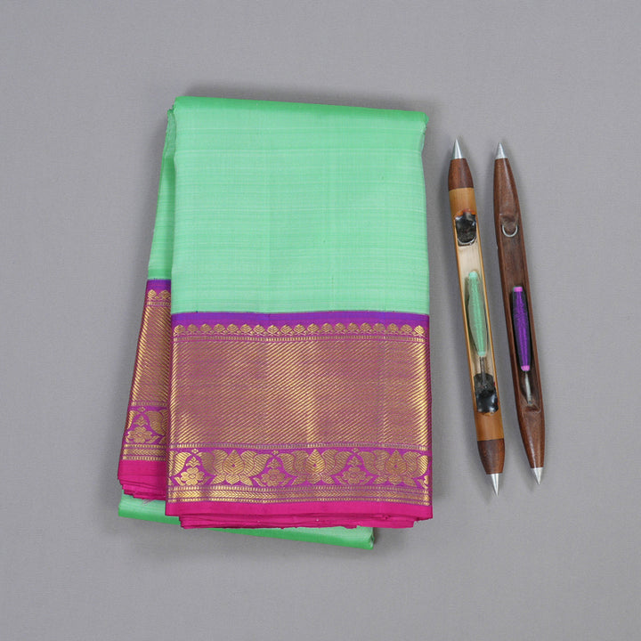 Hayagrivas Pastel Green Handloom Kanjivaram Silk Saree with Purple Border BBC1081J5-1